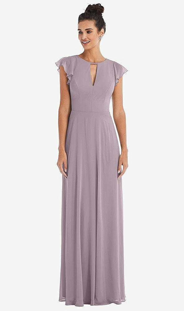 Front View - Lilac Dusk Flutter Sleeve V-Keyhole Chiffon Maxi Dress