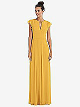 Front View Thumbnail - NYC Yellow Flutter Sleeve V-Keyhole Chiffon Maxi Dress