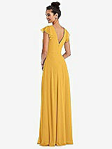 Rear View Thumbnail - NYC Yellow Flutter Sleeve V-Keyhole Chiffon Maxi Dress