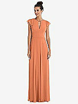 Front View Thumbnail - Sweet Melon Flutter Sleeve V-Keyhole Chiffon Maxi Dress