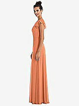 Side View Thumbnail - Sweet Melon Flutter Sleeve V-Keyhole Chiffon Maxi Dress