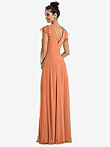 Rear View Thumbnail - Sweet Melon Flutter Sleeve V-Keyhole Chiffon Maxi Dress