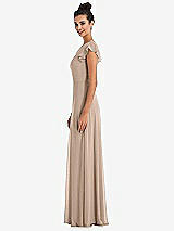 Side View Thumbnail - Topaz Flutter Sleeve V-Keyhole Chiffon Maxi Dress