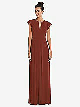 Front View Thumbnail - Auburn Moon Flutter Sleeve V-Keyhole Chiffon Maxi Dress