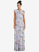 Front View Thumbnail - Butterfly Botanica Silver Dove Flutter Sleeve V-Keyhole Chiffon Maxi Dress