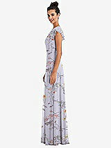 Side View Thumbnail - Butterfly Botanica Silver Dove Flutter Sleeve V-Keyhole Chiffon Maxi Dress