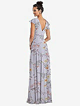 Rear View Thumbnail - Butterfly Botanica Silver Dove Flutter Sleeve V-Keyhole Chiffon Maxi Dress