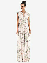 Front View Thumbnail - Blush Garden Flutter Sleeve V-Keyhole Chiffon Maxi Dress