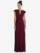 Front View Thumbnail - Cabernet Flutter Sleeve V-Keyhole Chiffon Maxi Dress