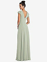 Rear View Thumbnail - Celadon Flutter Sleeve V-Keyhole Chiffon Maxi Dress