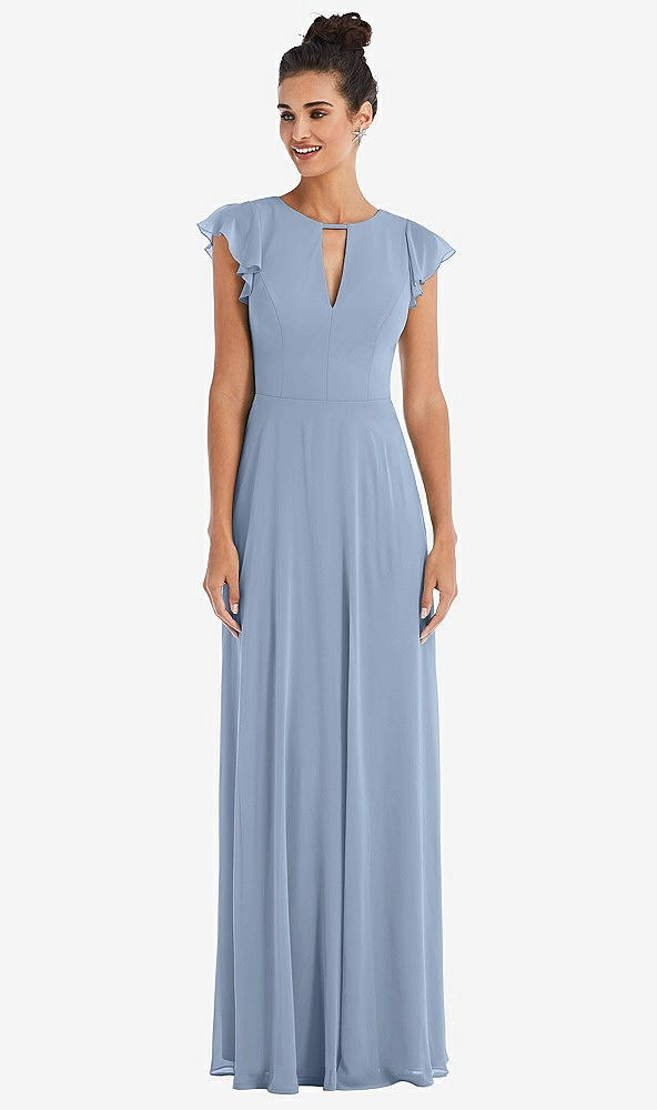 Front View - Cloudy Flutter Sleeve V-Keyhole Chiffon Maxi Dress