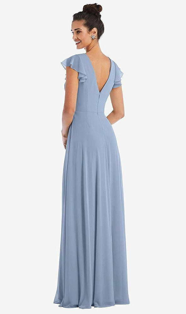 Back View - Cloudy Flutter Sleeve V-Keyhole Chiffon Maxi Dress