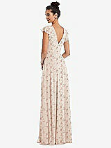 Rear View Thumbnail - Coquette Floral Print Flutter Sleeve V-Keyhole Chiffon Maxi Dress