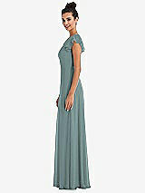 Side View Thumbnail - Icelandic Flutter Sleeve V-Keyhole Chiffon Maxi Dress