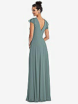 Rear View Thumbnail - Icelandic Flutter Sleeve V-Keyhole Chiffon Maxi Dress