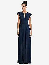 Front View Thumbnail - Midnight Navy Flutter Sleeve V-Keyhole Chiffon Maxi Dress