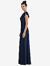 Side View Thumbnail - Midnight Navy Flutter Sleeve V-Keyhole Chiffon Maxi Dress