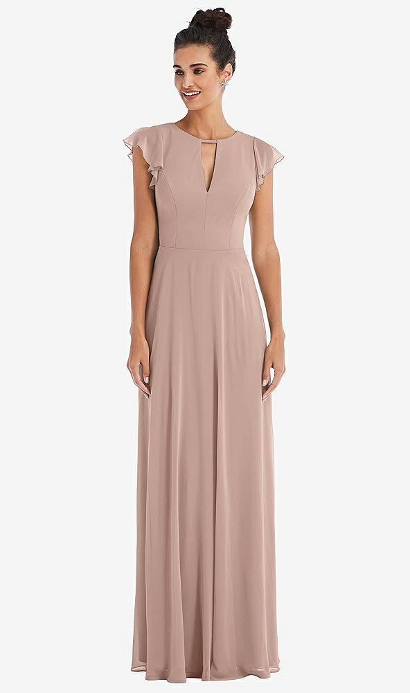 Front View - Neu Nude Flutter Sleeve V-Keyhole Chiffon Maxi Dress