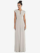 Front View Thumbnail - Oyster Flutter Sleeve V-Keyhole Chiffon Maxi Dress