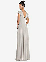 Rear View Thumbnail - Oyster Flutter Sleeve V-Keyhole Chiffon Maxi Dress