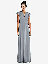 Front View Thumbnail - Platinum Flutter Sleeve V-Keyhole Chiffon Maxi Dress