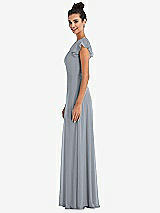 Side View Thumbnail - Platinum Flutter Sleeve V-Keyhole Chiffon Maxi Dress