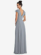 Rear View Thumbnail - Platinum Flutter Sleeve V-Keyhole Chiffon Maxi Dress