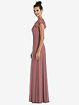 Side View Thumbnail - Rosewood Flutter Sleeve V-Keyhole Chiffon Maxi Dress