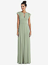 Front View Thumbnail - Sage Flutter Sleeve V-Keyhole Chiffon Maxi Dress