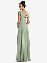 Rear View Thumbnail - Sage Flutter Sleeve V-Keyhole Chiffon Maxi Dress