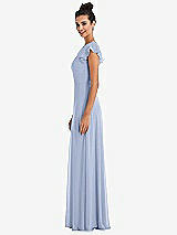 Side View Thumbnail - Sky Blue Flutter Sleeve V-Keyhole Chiffon Maxi Dress