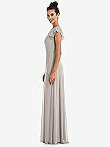 Side View Thumbnail - Taupe Flutter Sleeve V-Keyhole Chiffon Maxi Dress