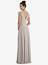 Rear View Thumbnail - Taupe Flutter Sleeve V-Keyhole Chiffon Maxi Dress