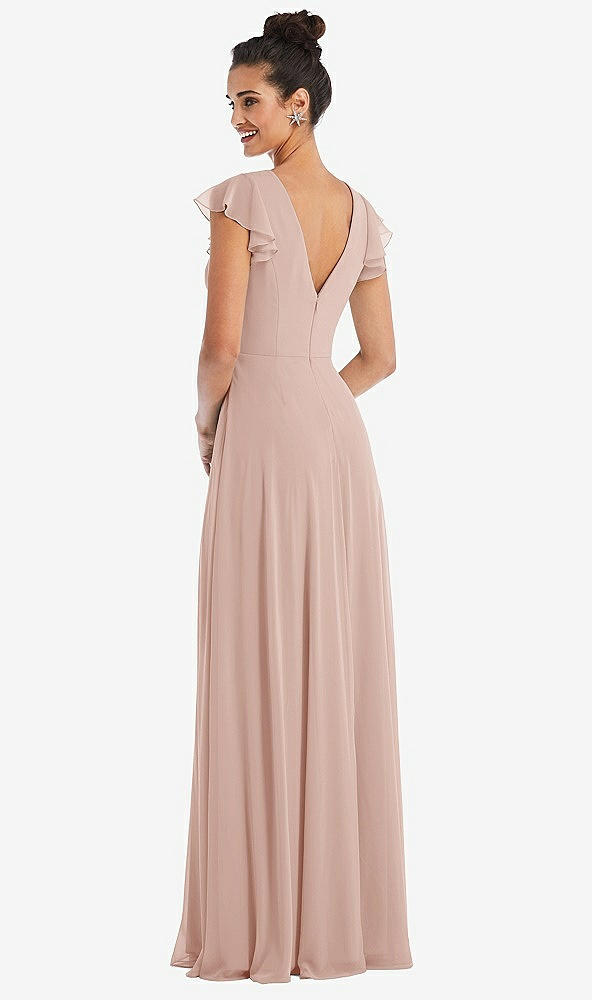 Back View - Toasted Sugar Flutter Sleeve V-Keyhole Chiffon Maxi Dress