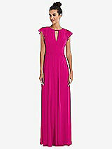 Front View Thumbnail - Think Pink Flutter Sleeve V-Keyhole Chiffon Maxi Dress