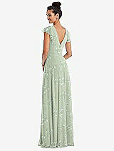 Rear View Thumbnail - Vintage Primrose Sage Flutter Sleeve V-Keyhole Chiffon Maxi Dress