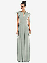 Front View Thumbnail - Willow Green Flutter Sleeve V-Keyhole Chiffon Maxi Dress