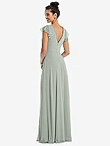 Rear View Thumbnail - Willow Green Flutter Sleeve V-Keyhole Chiffon Maxi Dress