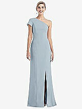 Front View Thumbnail - Mist One-Shoulder Cap Sleeve Trumpet Gown with Front Slit