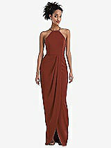 Front View Thumbnail - Auburn Moon Halter Draped Tulip Skirt Maxi Dress