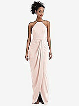 Front View Thumbnail - Blush Halter Draped Tulip Skirt Maxi Dress