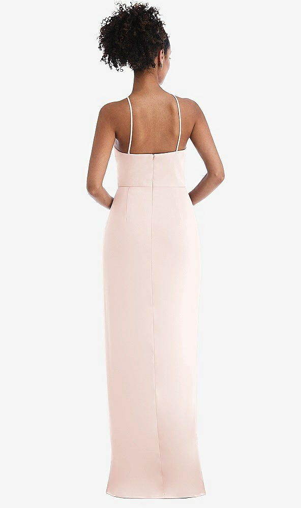 Back View - Blush Halter Draped Tulip Skirt Maxi Dress