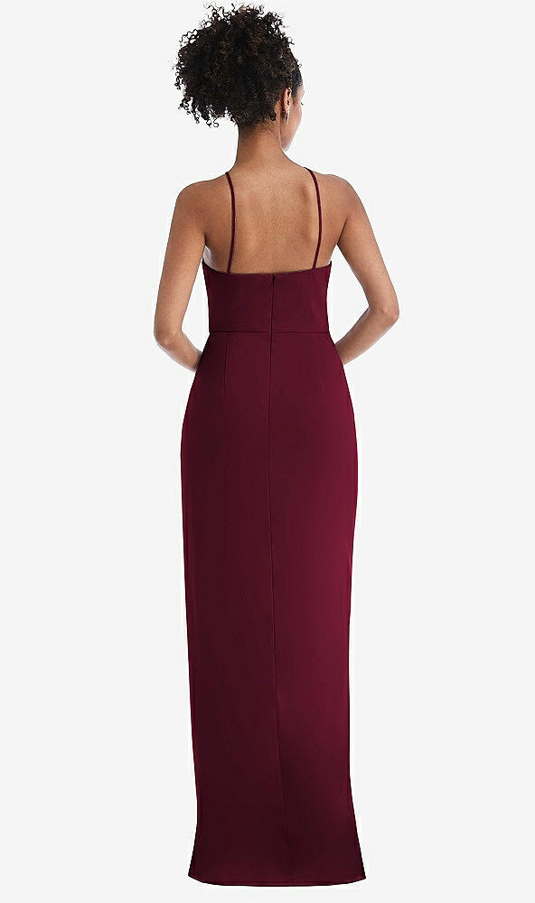 Back View - Cabernet Halter Draped Tulip Skirt Maxi Dress