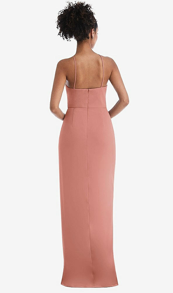 Back View - Desert Rose Halter Draped Tulip Skirt Maxi Dress