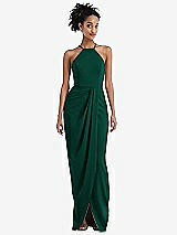 Front View Thumbnail - Hunter Green Halter Draped Tulip Skirt Maxi Dress