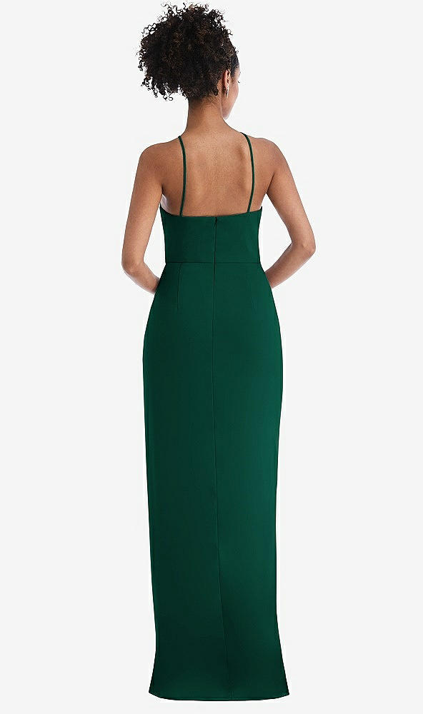 Back View - Hunter Green Halter Draped Tulip Skirt Maxi Dress