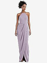 Front View Thumbnail - Lilac Haze Halter Draped Tulip Skirt Maxi Dress