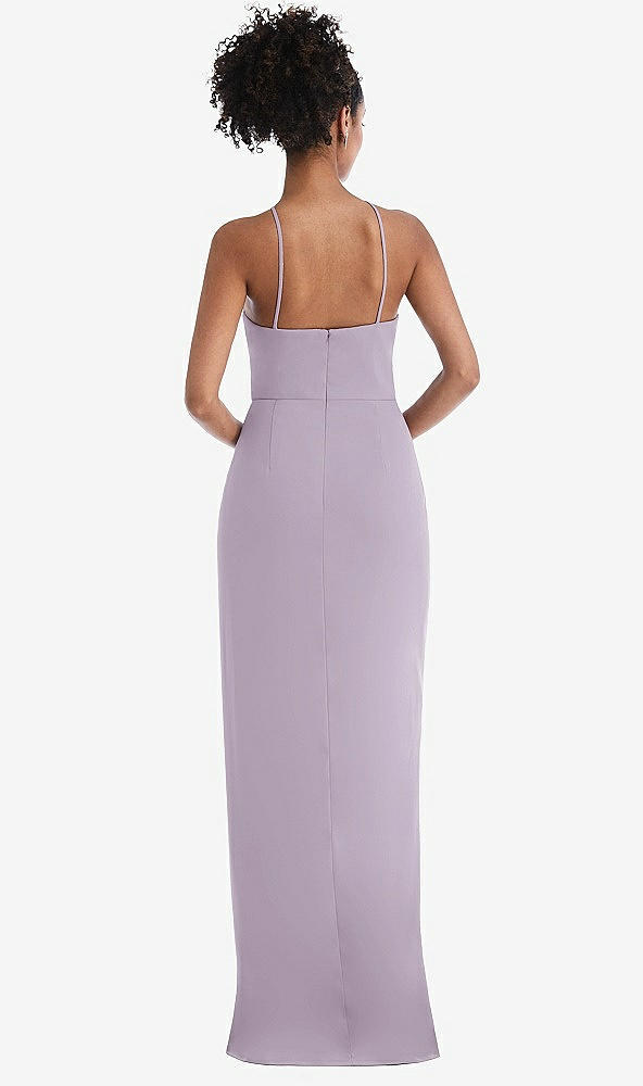 Back View - Lilac Haze Halter Draped Tulip Skirt Maxi Dress