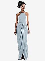 Front View Thumbnail - Mist Halter Draped Tulip Skirt Maxi Dress