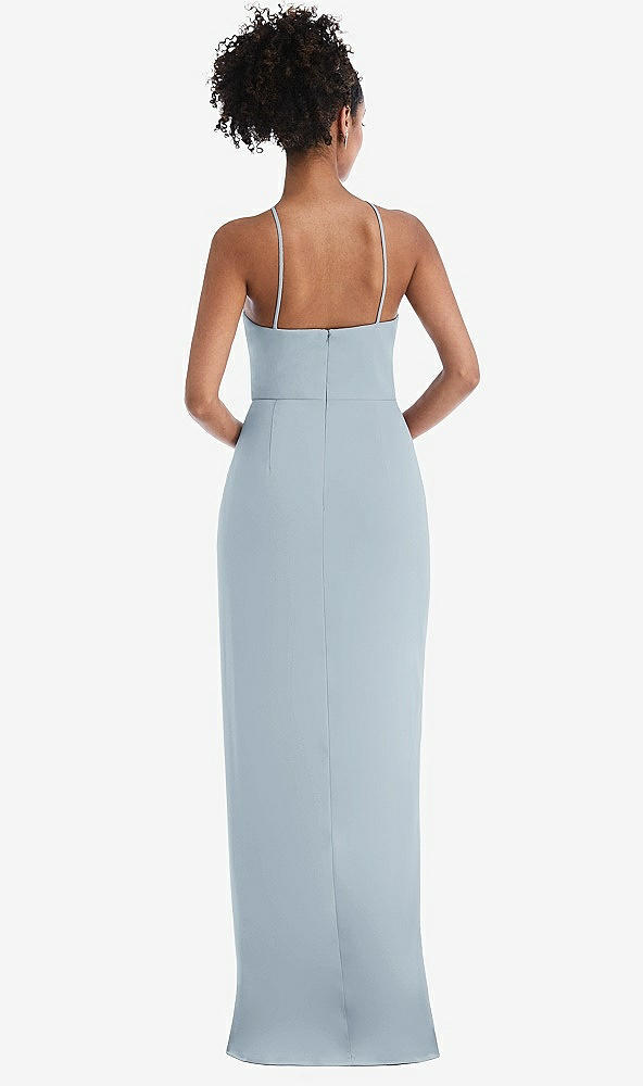 Back View - Mist Halter Draped Tulip Skirt Maxi Dress